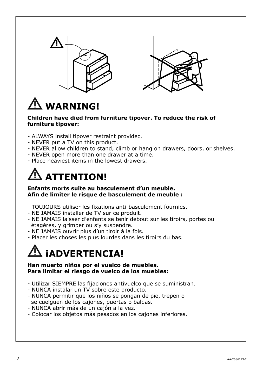 Assembly instructions for IKEA Hemnes 8 drawer dresser dark gray stained | Page 2 - IKEA HEMNES 8-drawer dresser 603.817.37