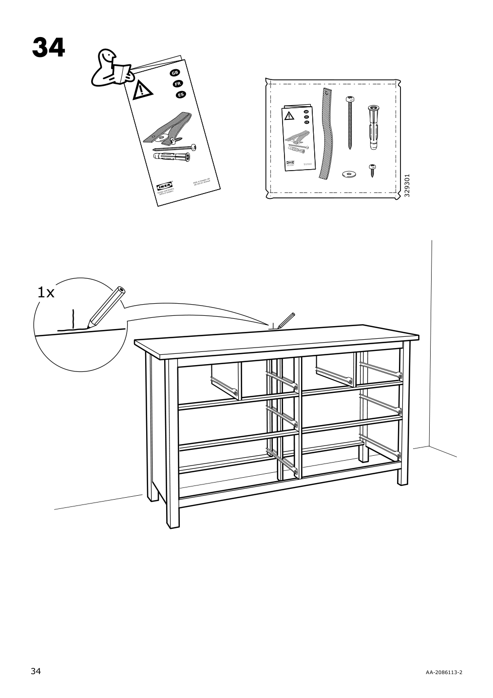 Assembly instructions for IKEA Hemnes 8 drawer dresser dark gray stained | Page 34 - IKEA HEMNES 8-drawer dresser 603.817.37