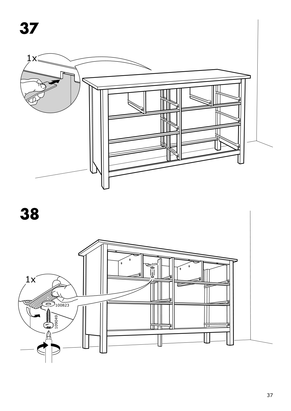 Assembly instructions for IKEA Hemnes 8 drawer dresser dark gray stained | Page 37 - IKEA HEMNES 8-drawer dresser 603.817.37