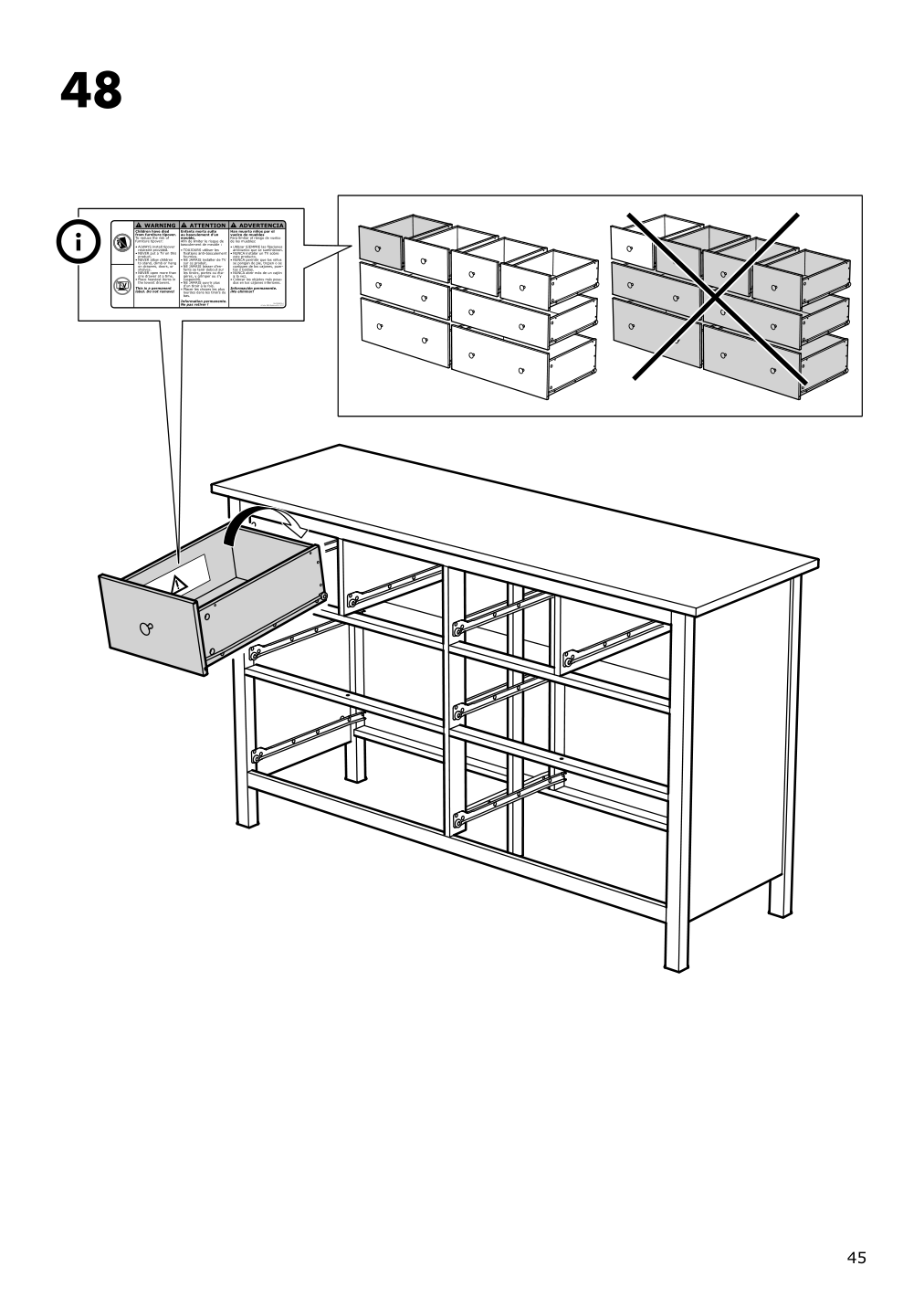 Assembly instructions for IKEA Hemnes 8 drawer dresser dark gray stained | Page 45 - IKEA HEMNES 8-drawer dresser 603.817.37