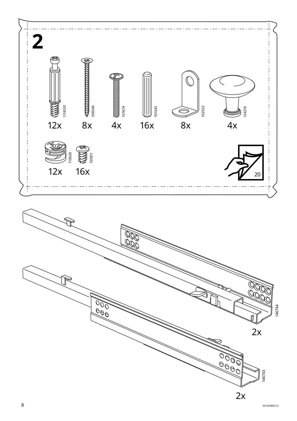 Assembly instructions for IKEA Hemnes bathroom vanity with drawers white | Page 8 - IKEA HEMNES Bathroom vanity with drawers 305.623.29