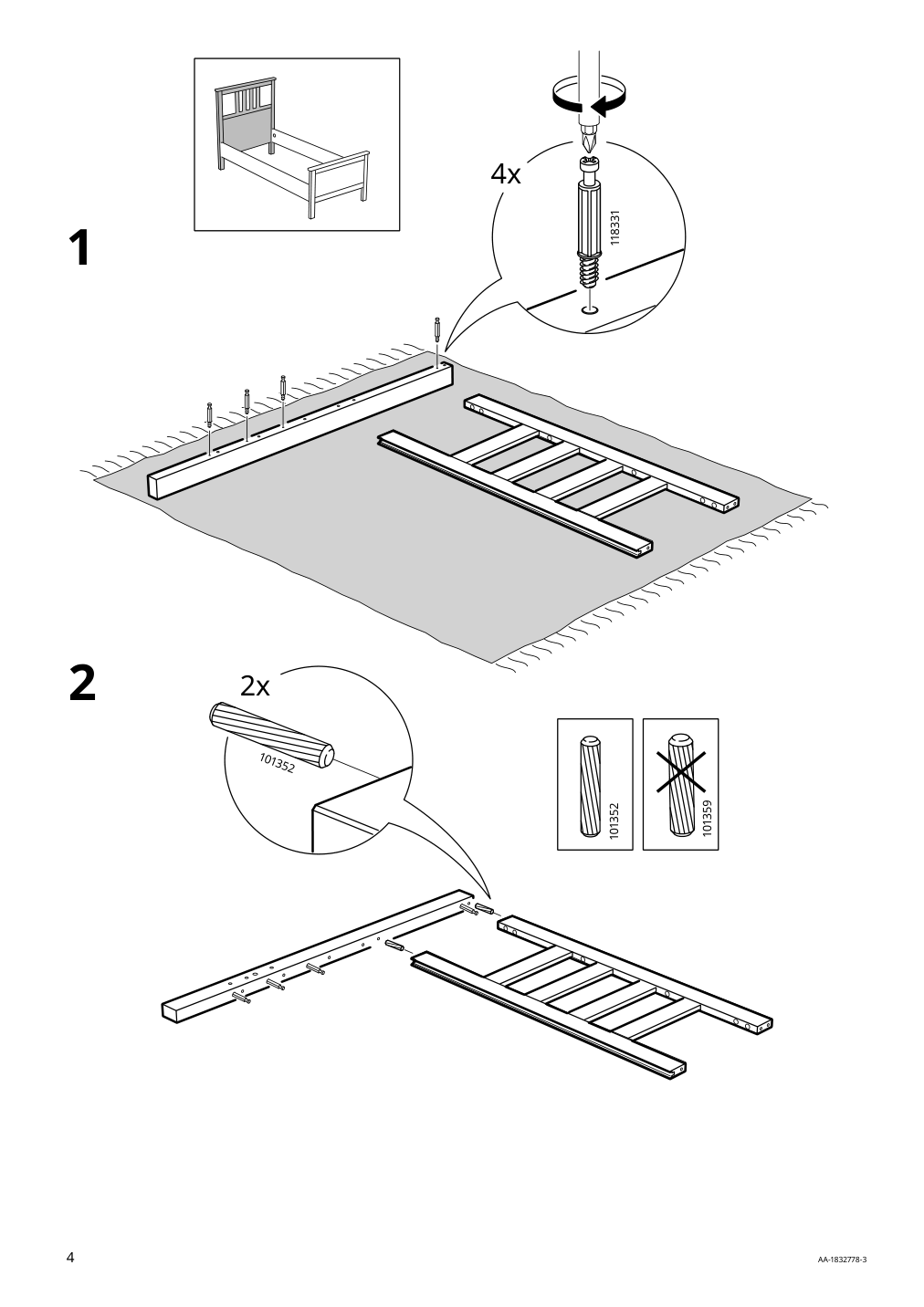 Assembly instructions for IKEA Hemnes bed frame white stain | Page 4 - IKEA HEMNES bed frame with 2 storage boxes 491.888.21