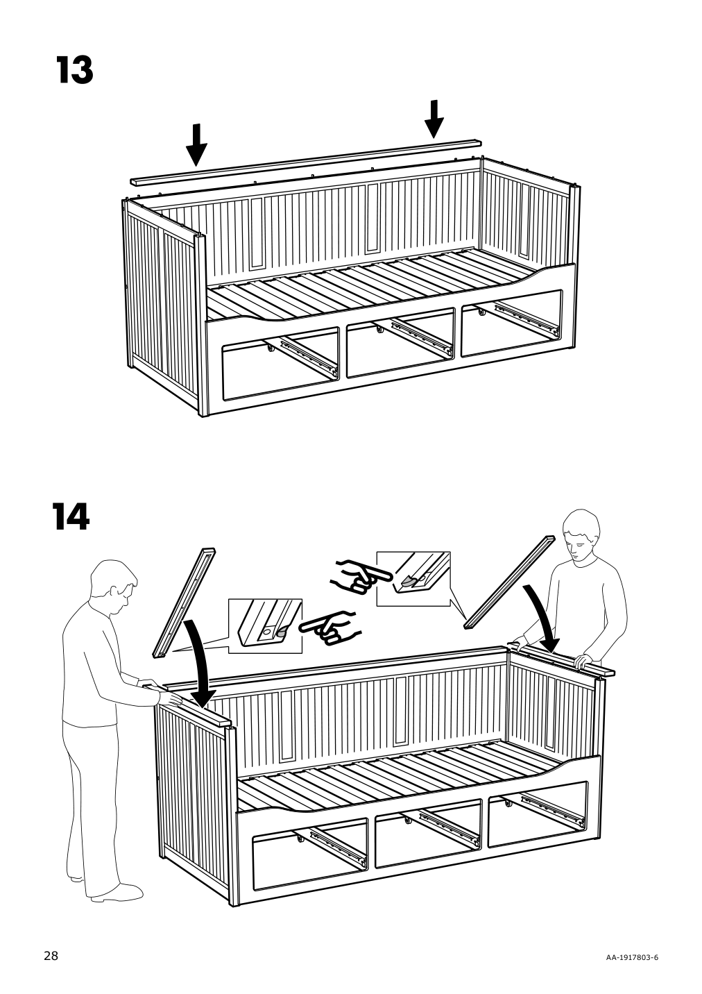 Assembly instructions for IKEA Hemnes daybed frame with 3 drawers white | Page 28 - IKEA HEMNES daybed with 3 drawers/2 mattresses 095.215.00