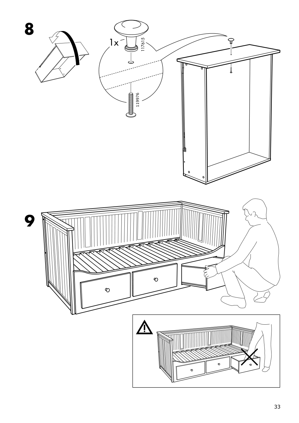 Assembly instructions for IKEA Hemnes daybed frame with 3 drawers black brown | Page 33 - IKEA HEMNES daybed frame with 3 drawers 805.144.30