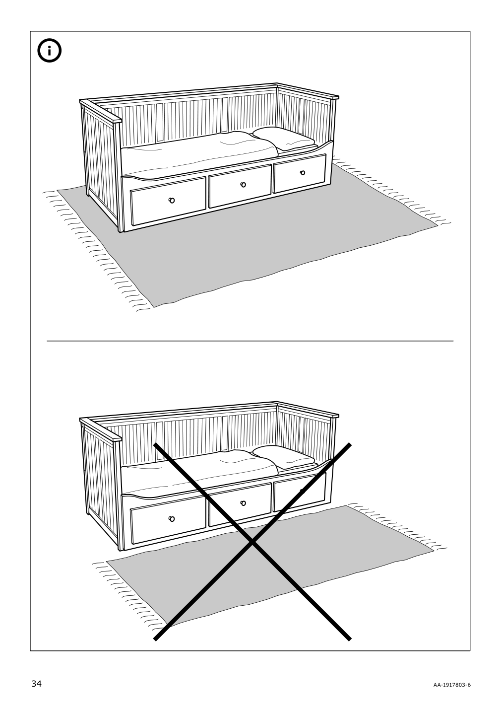 Assembly instructions for IKEA Hemnes daybed frame with 3 drawers black brown | Page 34 - IKEA HEMNES daybed frame with 3 drawers 805.144.30