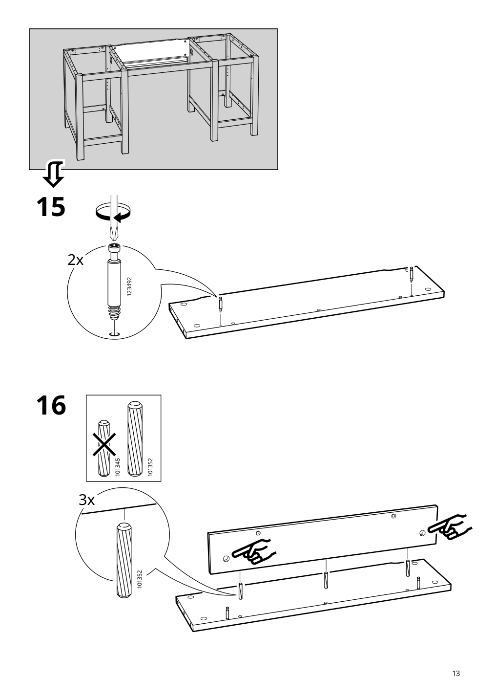 Assembly instructions for IKEA Hemnes desk white stain light brown | Page 13 - IKEA HEMNES desk 205.350.44