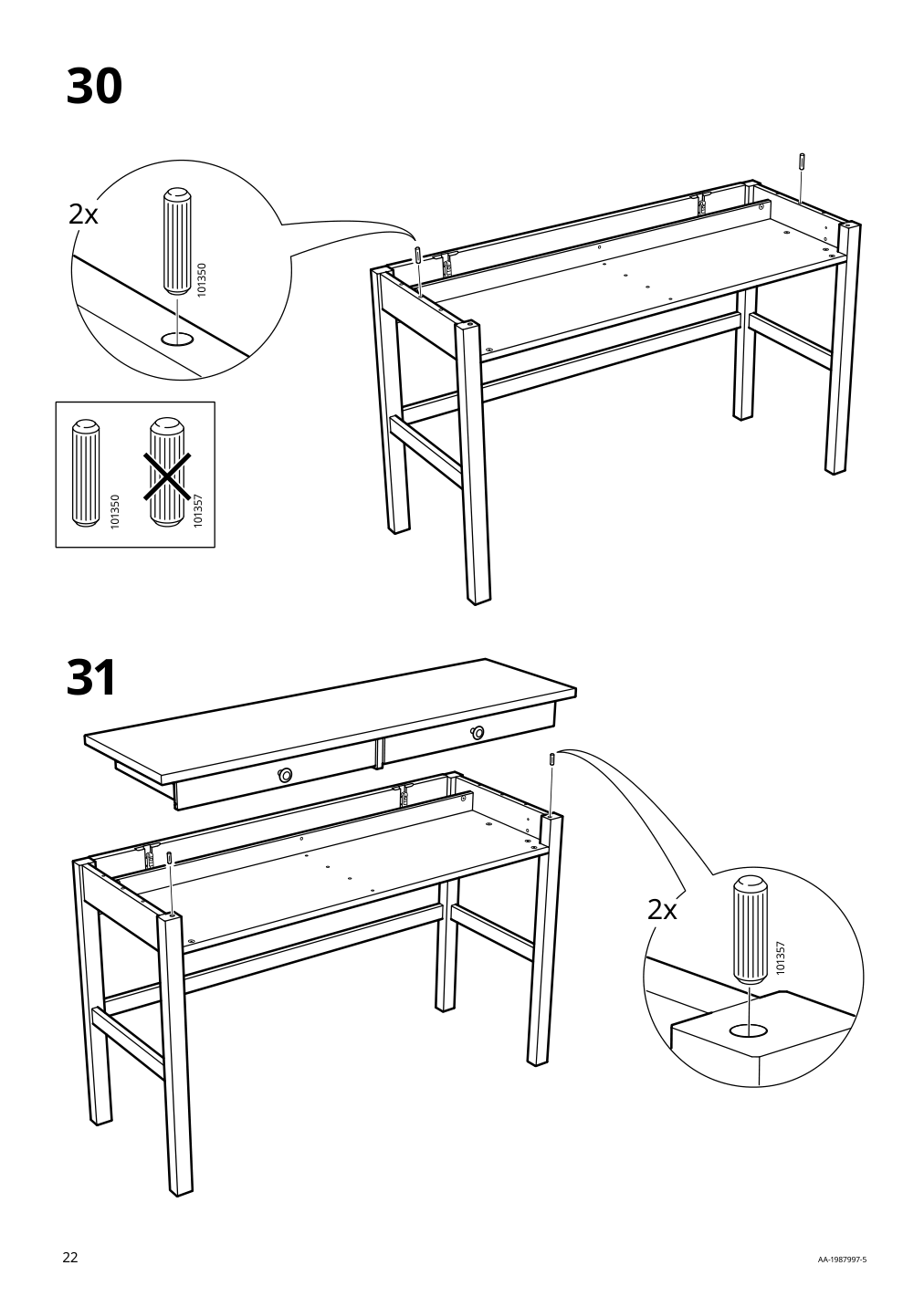 Assembly instructions for IKEA Hemnes desk with 2 drawers white stain light brown | Page 22 - IKEA HEMNES desk with 2 drawers 305.349.54