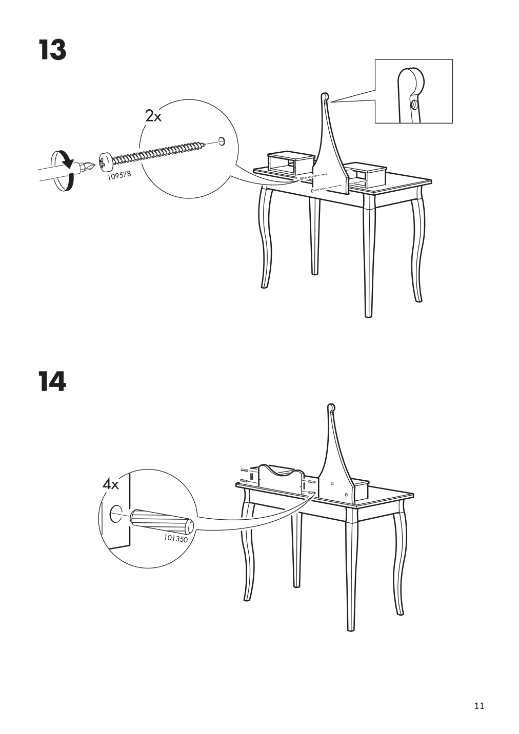 Assembly instructions for IKEA Hemnes dressing table with mirror white | Page 11 - IKEA HEMNES dressing table with mirror 303.744.13