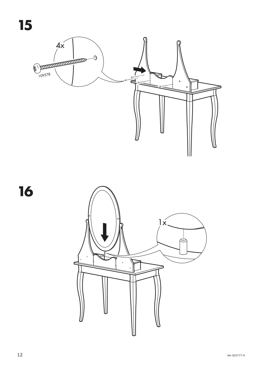 Assembly instructions for IKEA Hemnes dressing table with mirror white | Page 12 - IKEA HEMNES dressing table with mirror 303.744.13