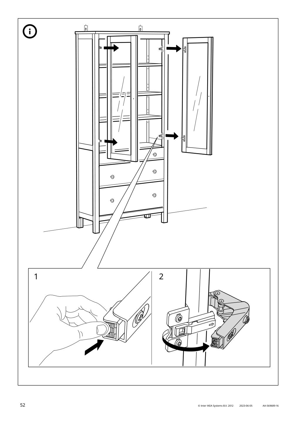 Assembly instructions for IKEA Hemnes glass door cabinet with 3 drawers black brown light brown | Page 52 - IKEA HEMNES glass-door cabinet with 3 drawers 504.522.97