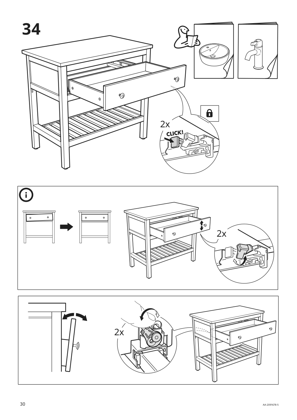 Assembly instructions for IKEA Hemnes open sink cabinet with 1 drawer gray | Page 30 - IKEA HEMNES / TÖRNVIKEN bathroom furniture, set of 4 493.898.48