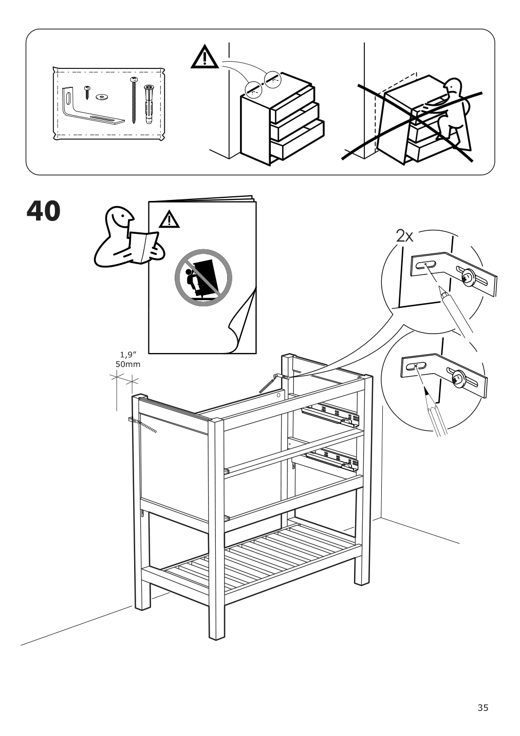 Assembly instructions for IKEA Hemnes open sink cabinet with 2 drawers gray | Page 35 - IKEA HEMNES open sink cabinet with 2 drawers 104.971.70