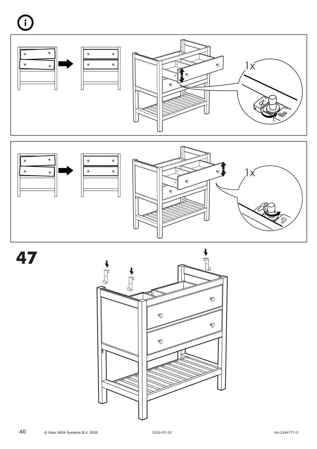 Assembly instructions for IKEA Hemnes open sink cabinet with 2 drawers gray | Page 40 - IKEA HEMNES open sink cabinet with 2 drawers 104.971.70