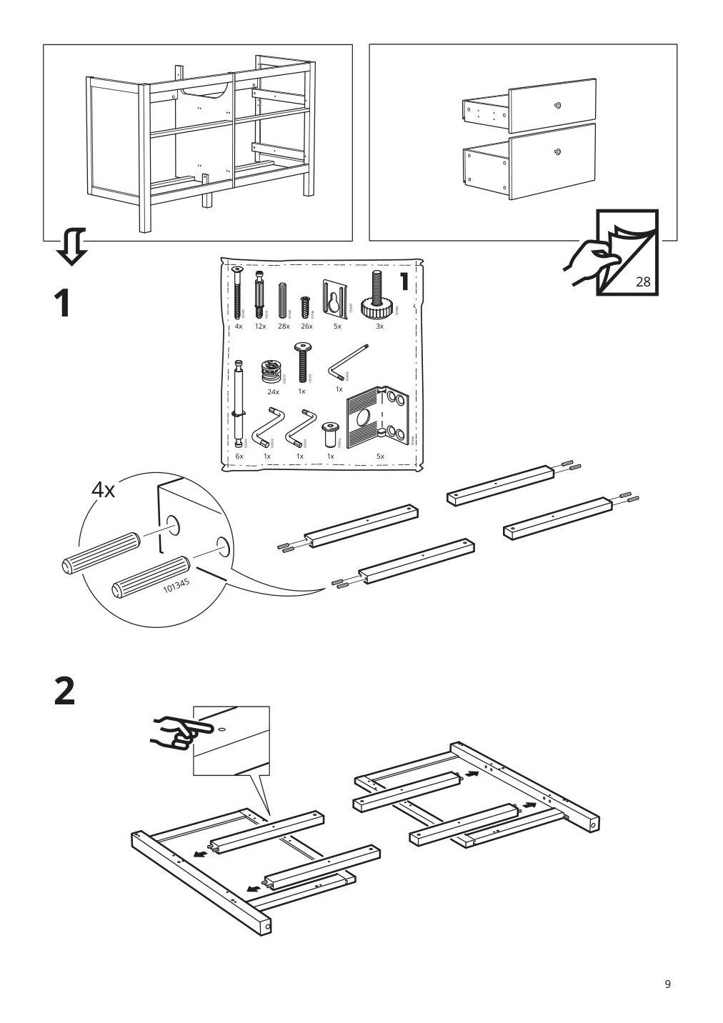 Assembly instructions for IKEA Hemnes sink cabinet with 4 drawers white | Page 9 - IKEA HEMNES / ODENSVIK bathroom furniture, set of 5 593.151.64