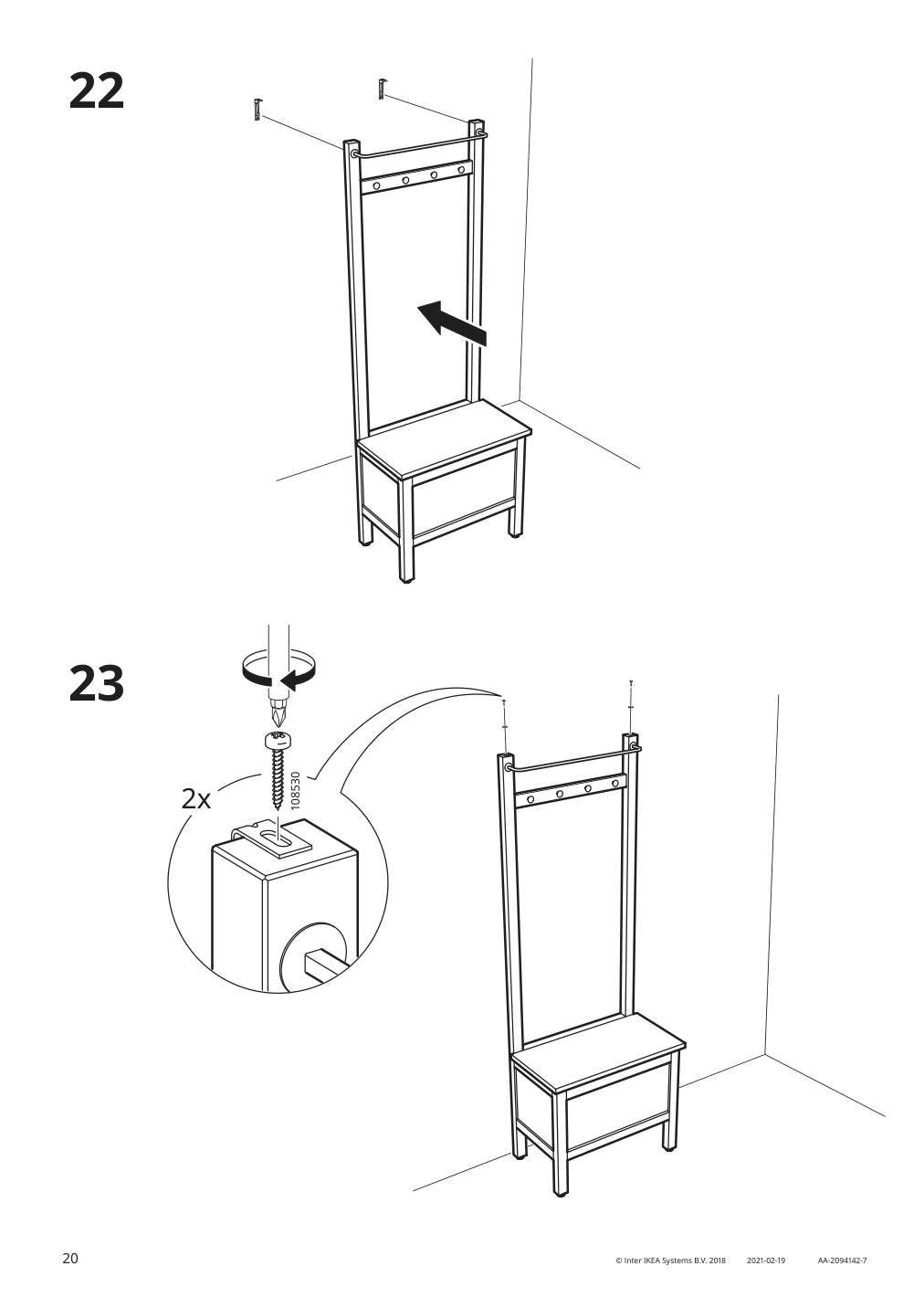 Assembly instructions for IKEA Hemnes storage bench w towel rail 4 hooks white | Page 20 - IKEA HEMNES storage bench w/towel rail+4 hooks 303.966.55