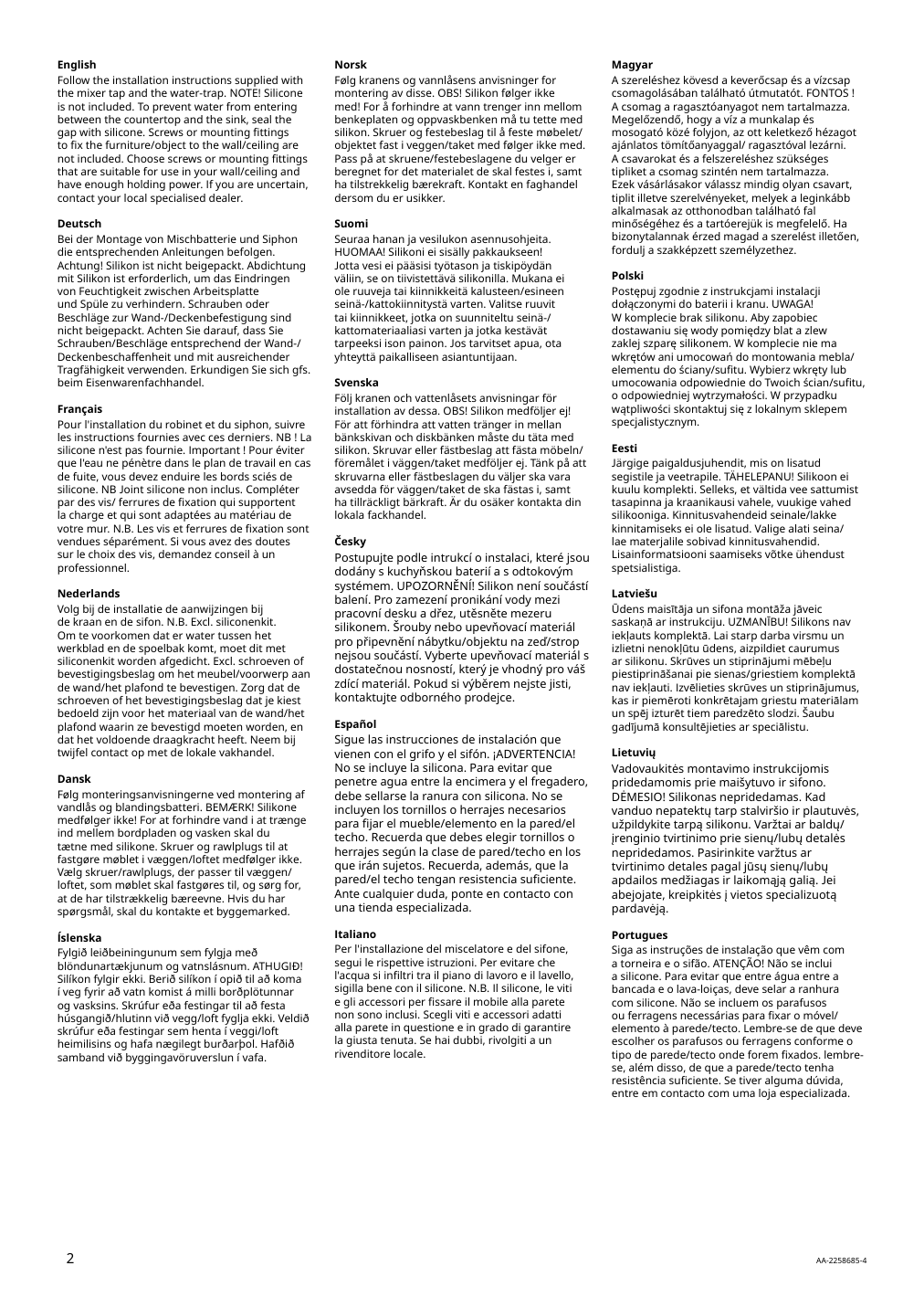 Assembly instructions for IKEA Hillesjoen sink stainless steel | Page 2 - IKEA ENHET kitchen 194.856.05