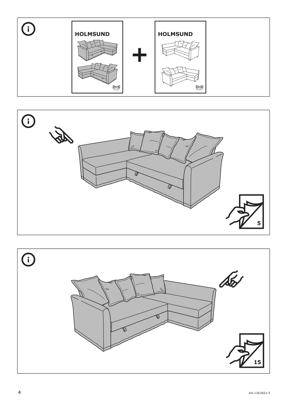 Assembly instructions for IKEA Holmsund chaise for sleeper sectional | Page 4 - IKEA HOLMSUND sleeper sectional, 3-seat 791.507.46