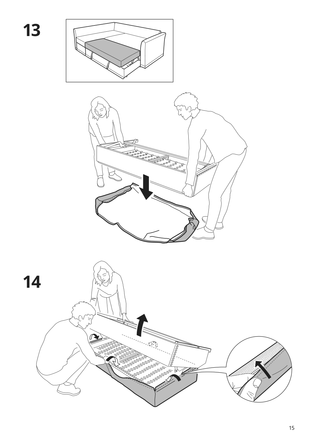 Assembly instructions for IKEA Holmsund cover for sleeper sectional 3 seat nordvalla medium gray | Page 15 - IKEA HOLMSUND sleeper sectional, 3-seat 791.507.46