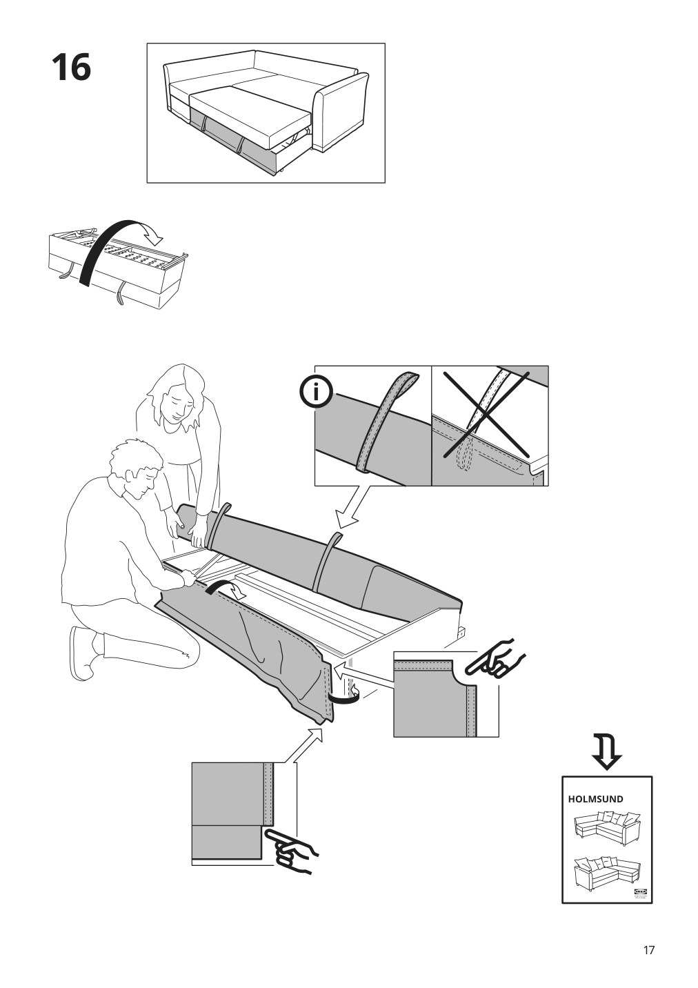 Assembly instructions for IKEA Holmsund cover for sleeper sectional 3 seat nordvalla medium gray | Page 17 - IKEA HOLMSUND sleeper sectional, 3-seat 791.507.46