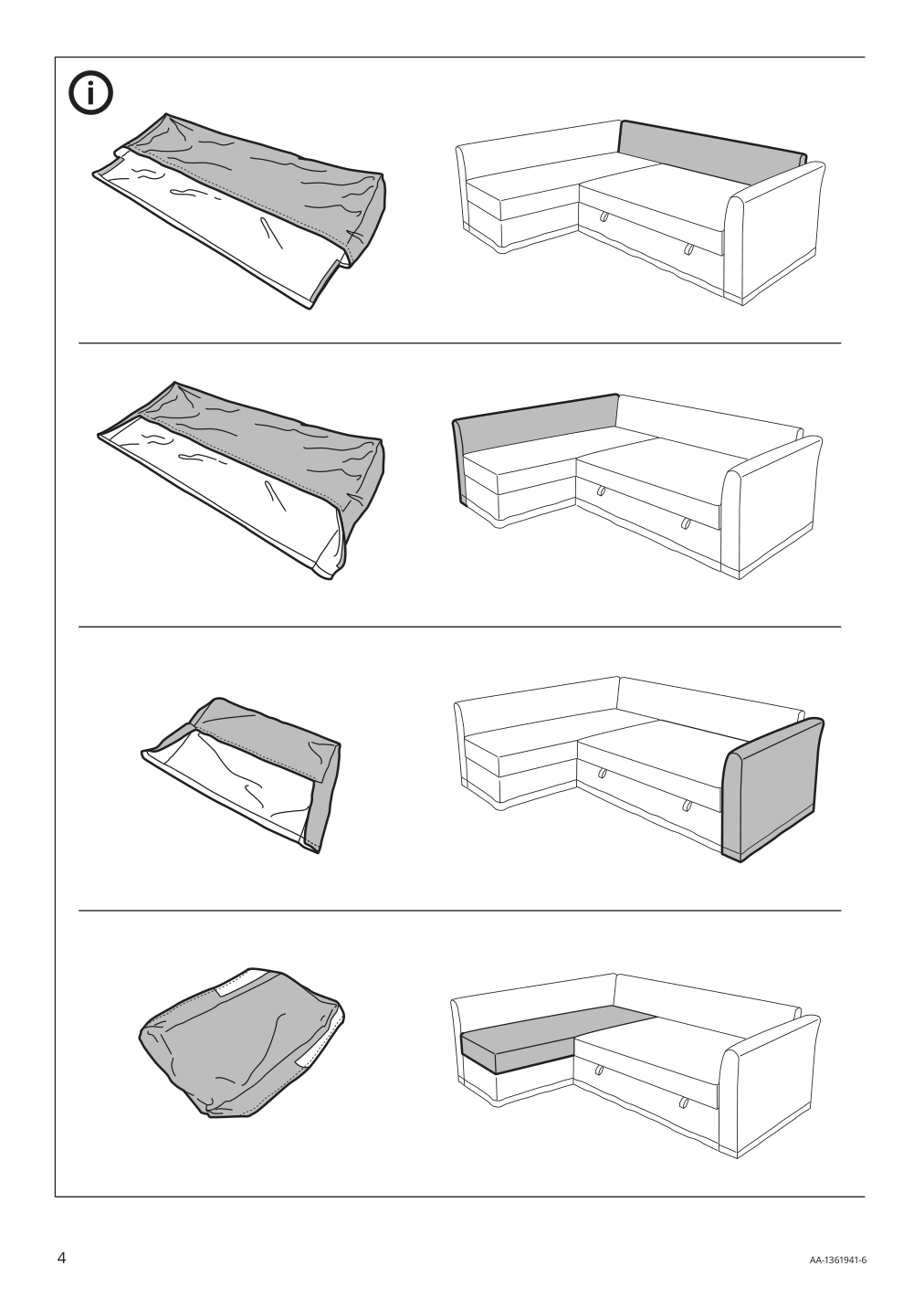 Assembly instructions for IKEA Holmsund cover for sleeper sectional 3 seat nordvalla medium gray | Page 4 - IKEA HOLMSUND sleeper sectional, 3-seat 791.507.46