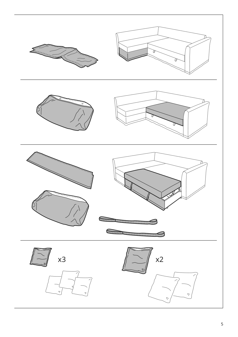 Assembly instructions for IKEA Holmsund cover for sleeper sectional 3 seat nordvalla medium gray | Page 5 - IKEA HOLMSUND sleeper sectional, 3-seat 791.507.46