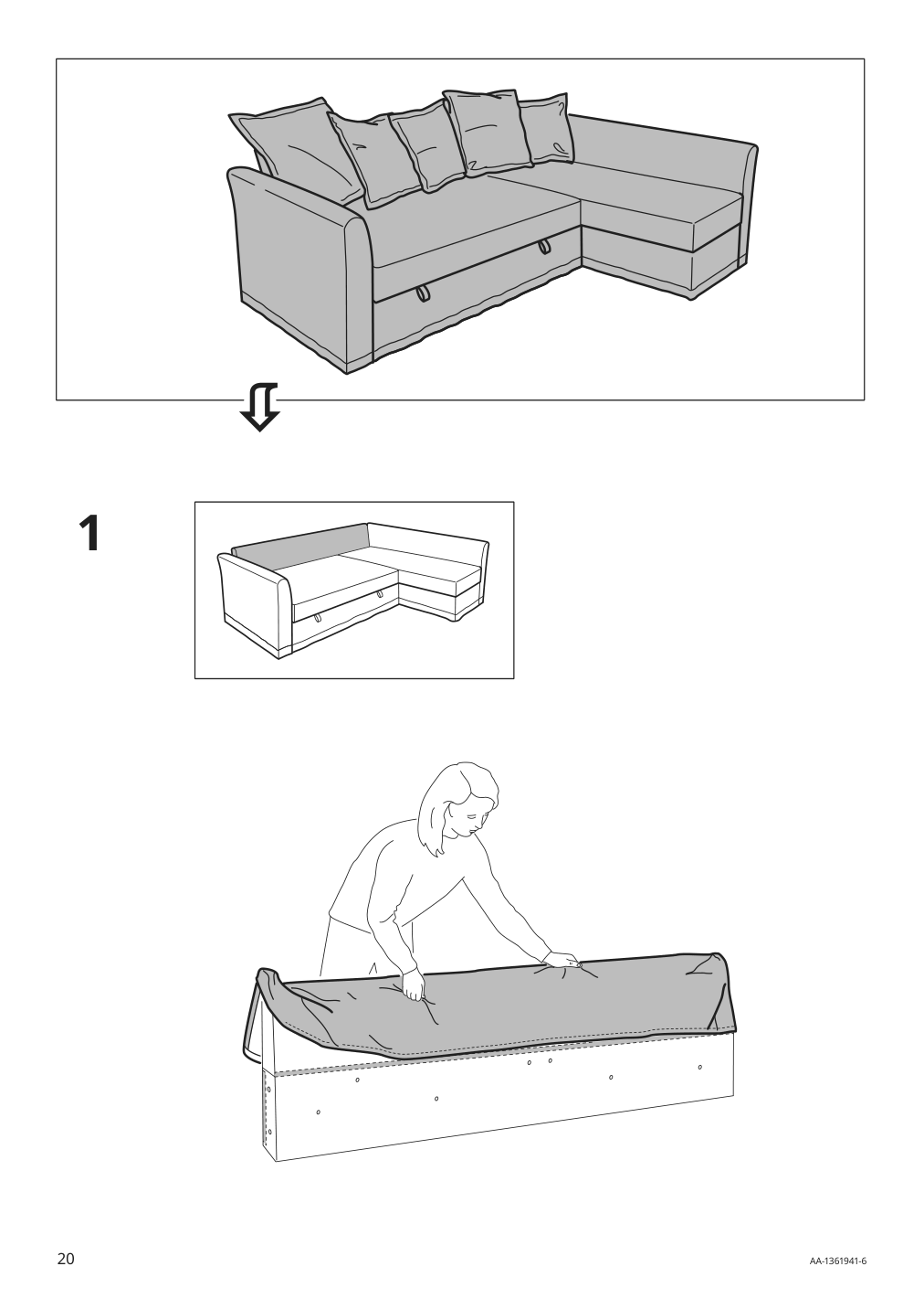 Assembly instructions for IKEA Holmsund cover for sleeper sectional 3 seat borgunda dark gray | Page 20 - IKEA HOLMSUND cover for sleeper sectional, 3 seat 305.492.29