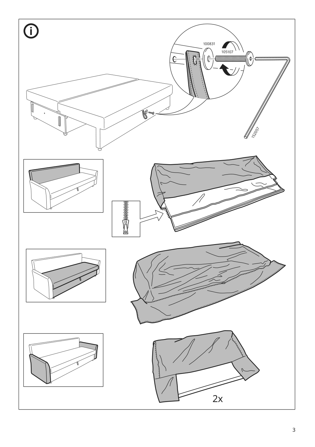 Assembly instructions for IKEA Holmsund cover for sleeper sofa nordvalla medium gray | Page 3 - IKEA HOLMSUND sleeper sofa 792.407.71