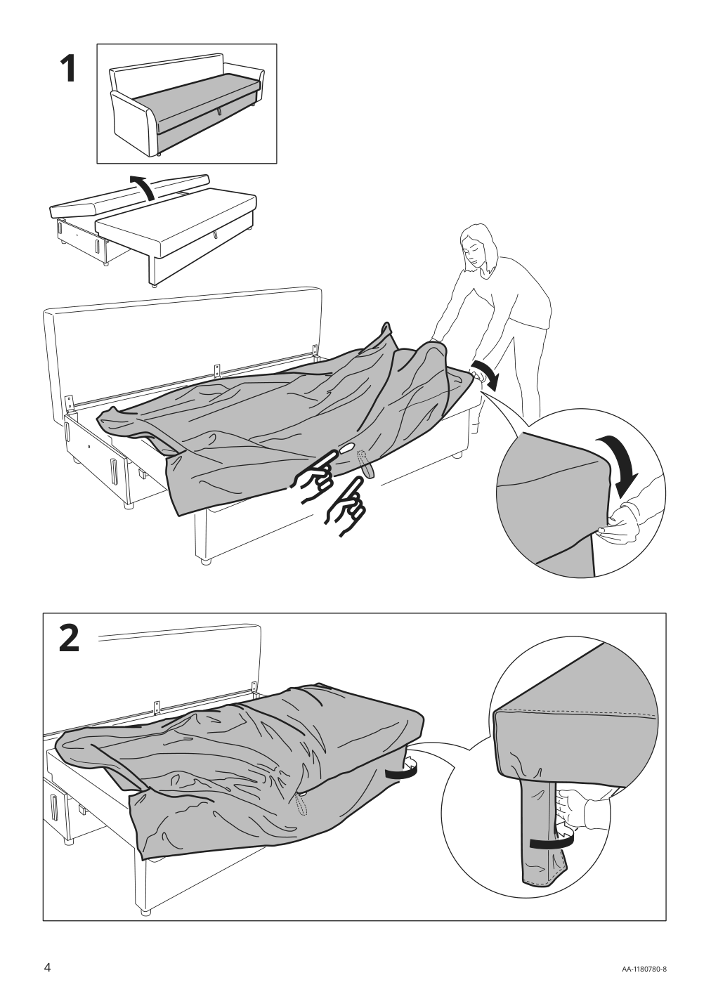 Assembly instructions for IKEA Holmsund cover for sleeper sofa nordvalla medium gray | Page 4 - IKEA HOLMSUND cover for sleeper sofa 103.213.69