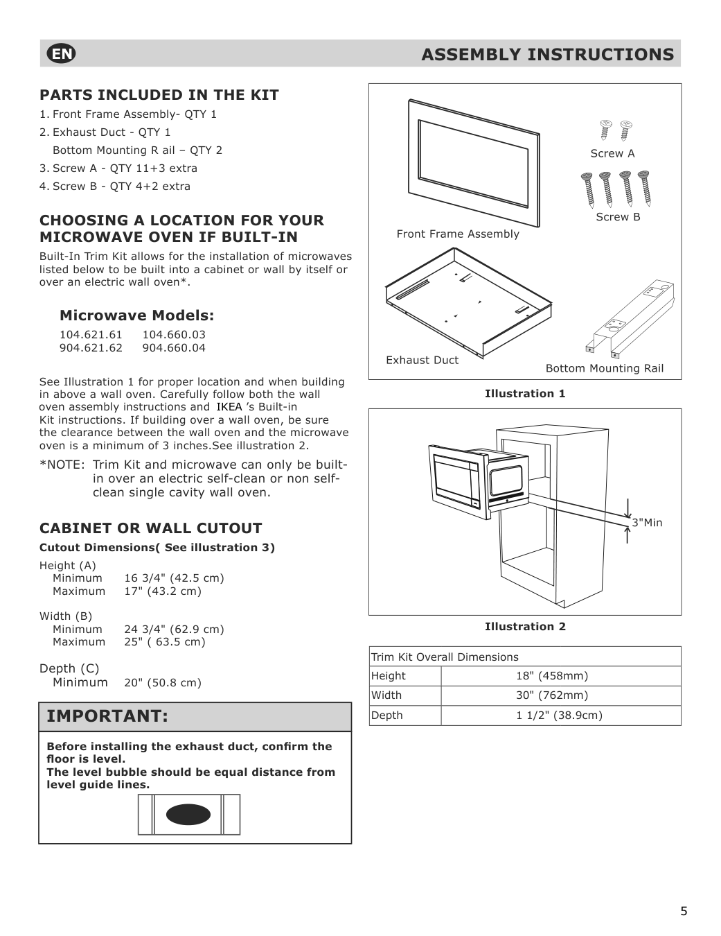 Assembly instructions for IKEA Huvudsaklig microwave trim kit stainless steel | Page 5 - IKEA HUVUDSAKLIG built-in microwave 293.872.23