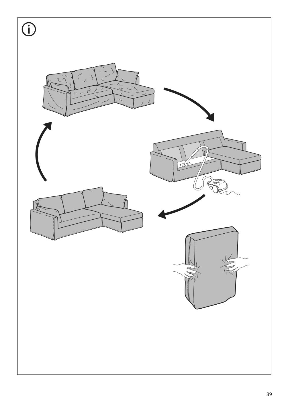 Assembly instructions for IKEA Hyltarp frame 3 seat sofa w chaise | Page 39 - IKEA HYLTARP sofa w chaise, left 395.150.03