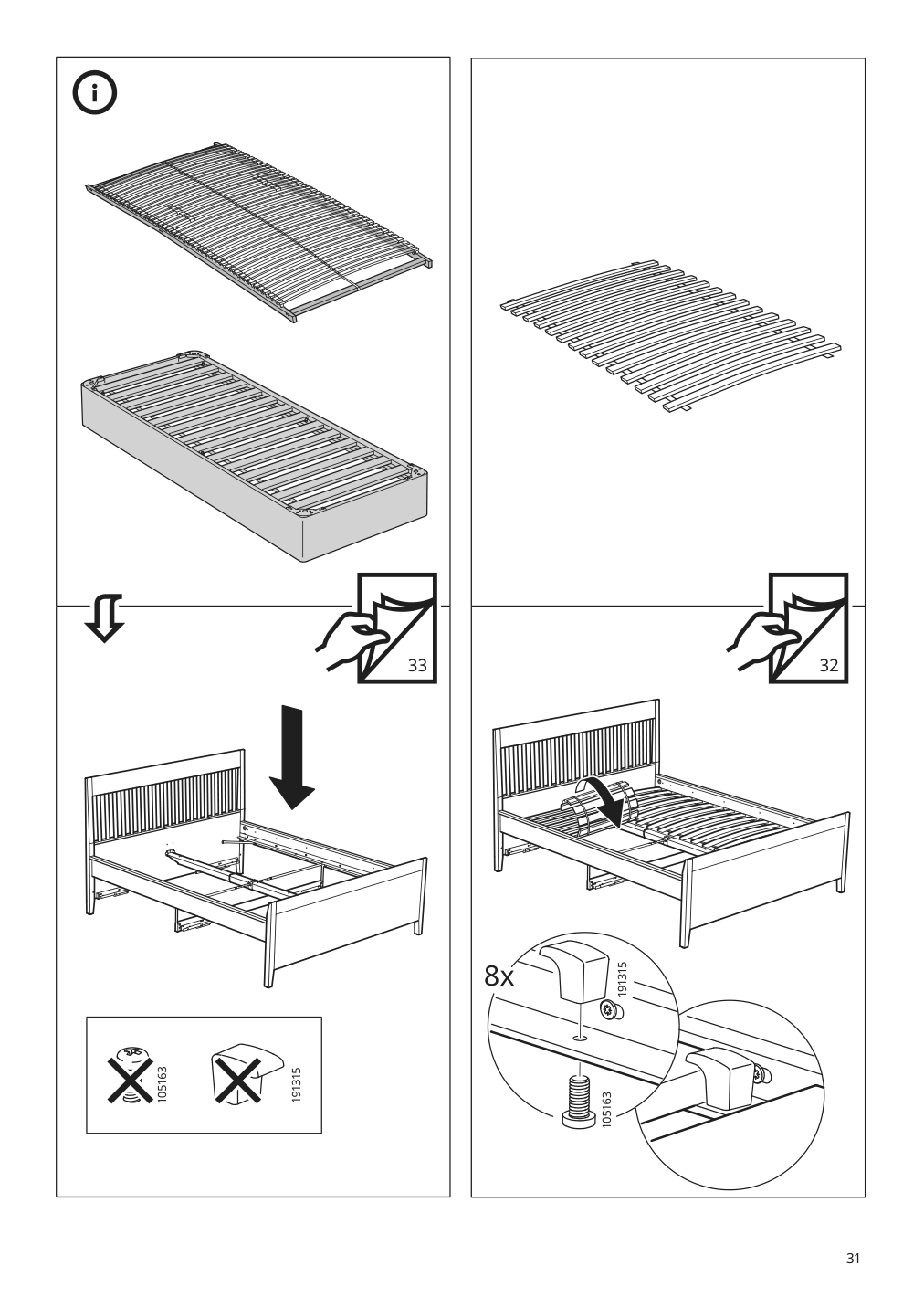 Assembly instructions for IKEA Idanaes bed frame with storage white | Page 31 - IKEA IDANÄS bed frame with storage 493.922.28