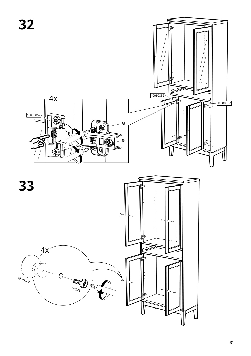 Assembly instructions for IKEA Idanaes high cabinet w gls drs and 1 drawer dark brown stained | Page 31 - IKEA IDANÄS high cabinet w gls-drs and 1 drawer 704.878.37