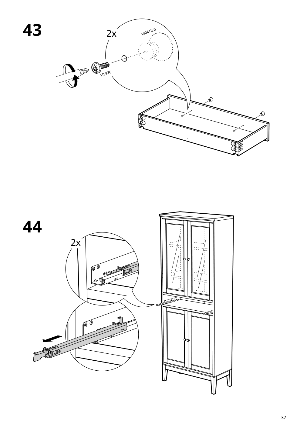 Assembly instructions for IKEA Idanaes high cabinet w gls drs and 1 drawer dark brown stained | Page 37 - IKEA IDANÄS high cabinet w gls-drs and 1 drawer 704.878.37