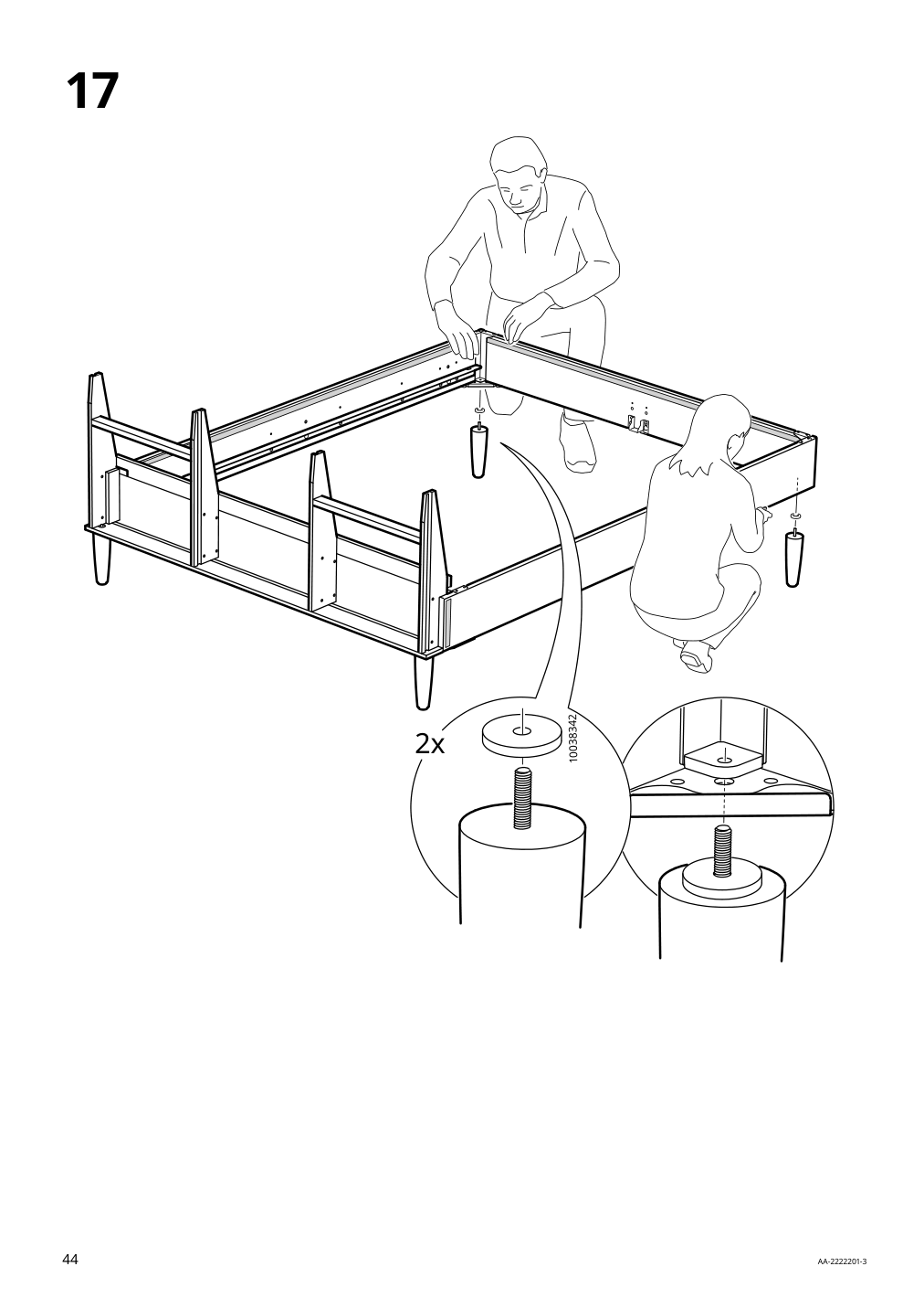 Assembly instructions for IKEA Idanaes upholstered bed frame gunnared dark gray | Page 44 - IKEA IDANÄS upholstered bed frame 904.589.47