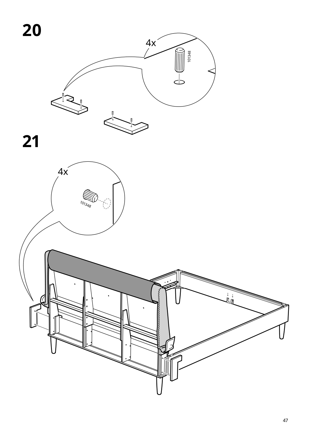 Assembly instructions for IKEA Idanaes upholstered bed frame gunnared dark gray | Page 47 - IKEA IDANÄS upholstered bed frame 204.589.41