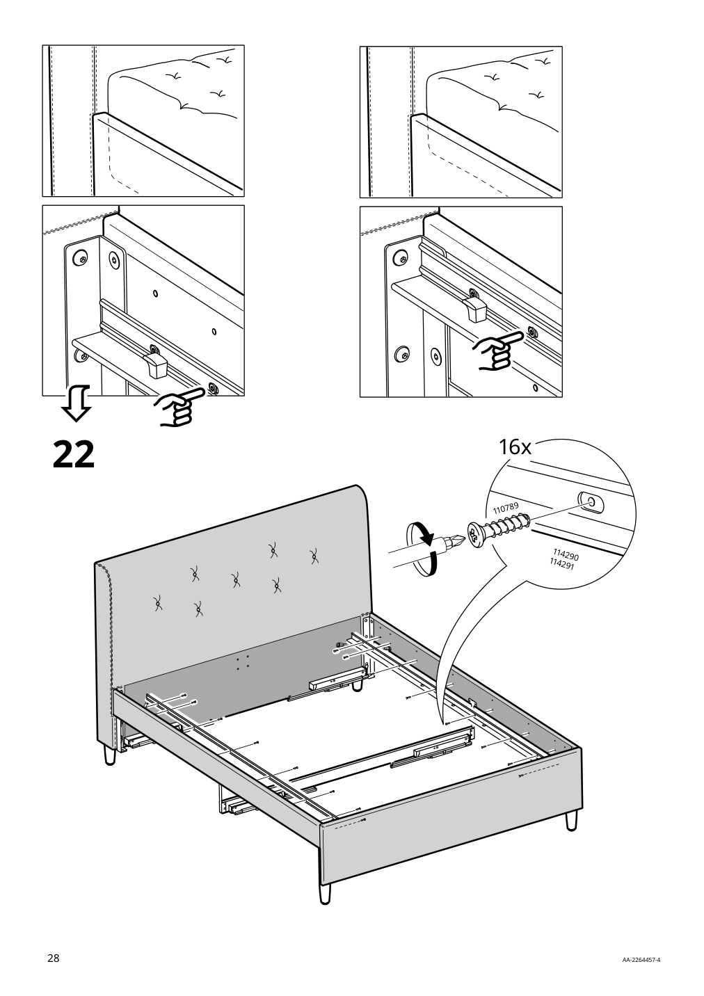 Assembly instructions for IKEA Idanaes upholstered storage bed gunnared dark gray | Page 28 - IKEA IDANÄS upholstered storage bed 704.471.82