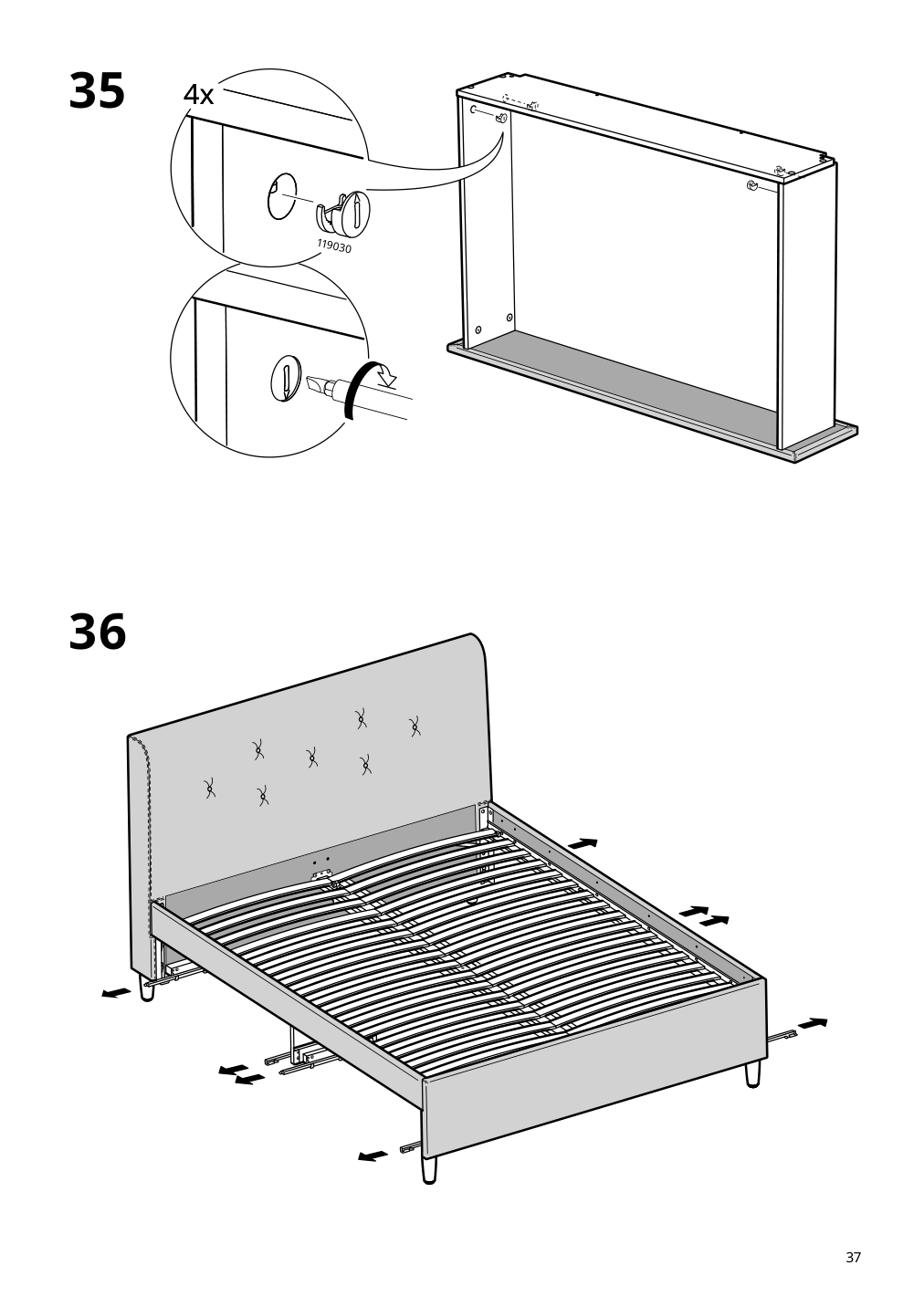 Assembly instructions for IKEA Idanaes upholstered storage bed gunnared dark gray | Page 37 - IKEA IDANÄS upholstered storage bed 704.471.82