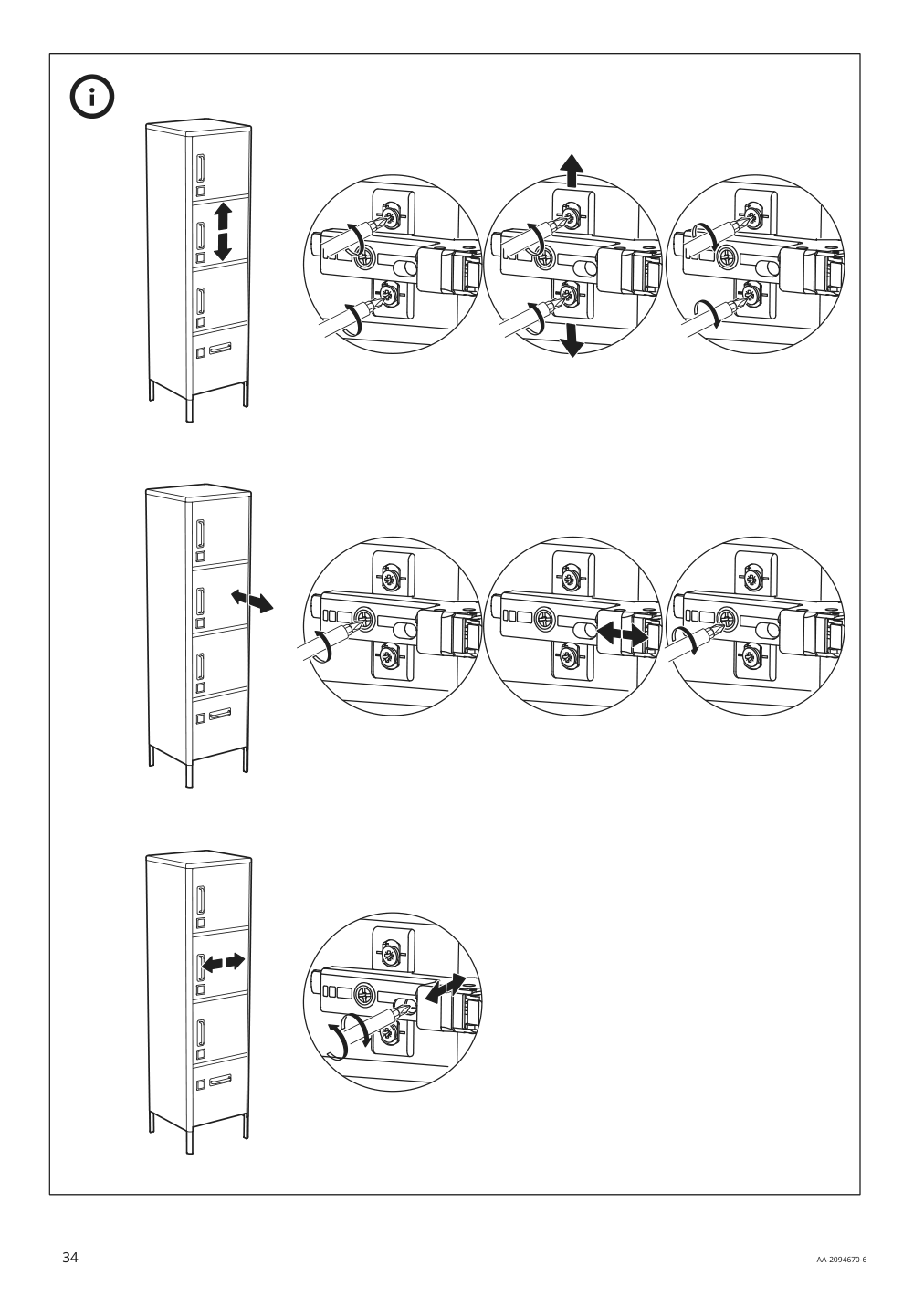 Assembly instructions for IKEA Idasen high cabinet with drawer and doors dark gray | Page 34 - IKEA IDÅSEN high cabinet with drawer and doors 004.963.88