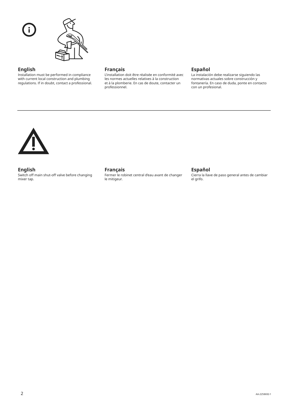 Assembly instructions for IKEA Insjoen kitchen faucet w sensor chrome plated | Page 2 - IKEA INSJÖN kitchen faucet w sensor 303.419.03