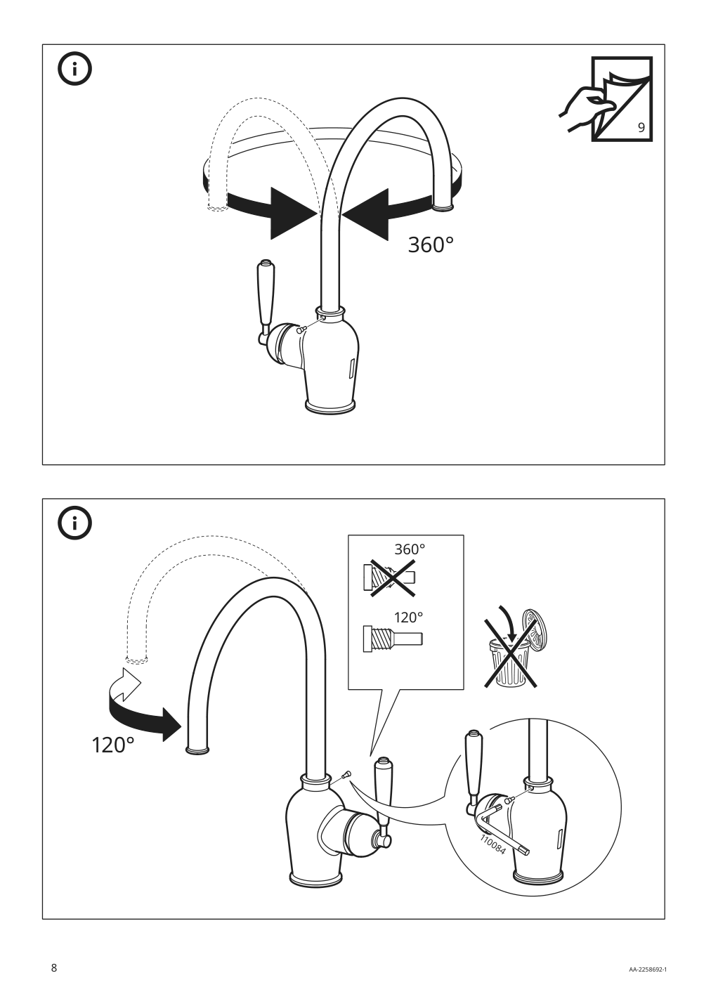 Assembly instructions for IKEA Insjoen kitchen faucet w sensor chrome plated | Page 8 - IKEA INSJÖN kitchen faucet w sensor 303.419.03