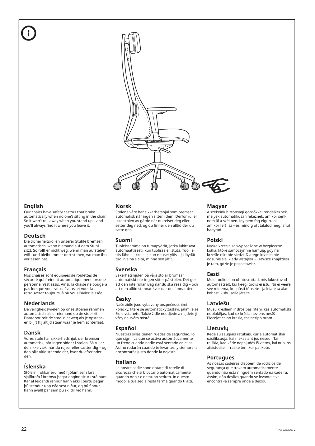 Assembly instructions for IKEA Jaervfjaellet office chair with armrests grann white | Page 22 - IKEA JÄRVFJÄLLET office chair with armrests 405.218.52