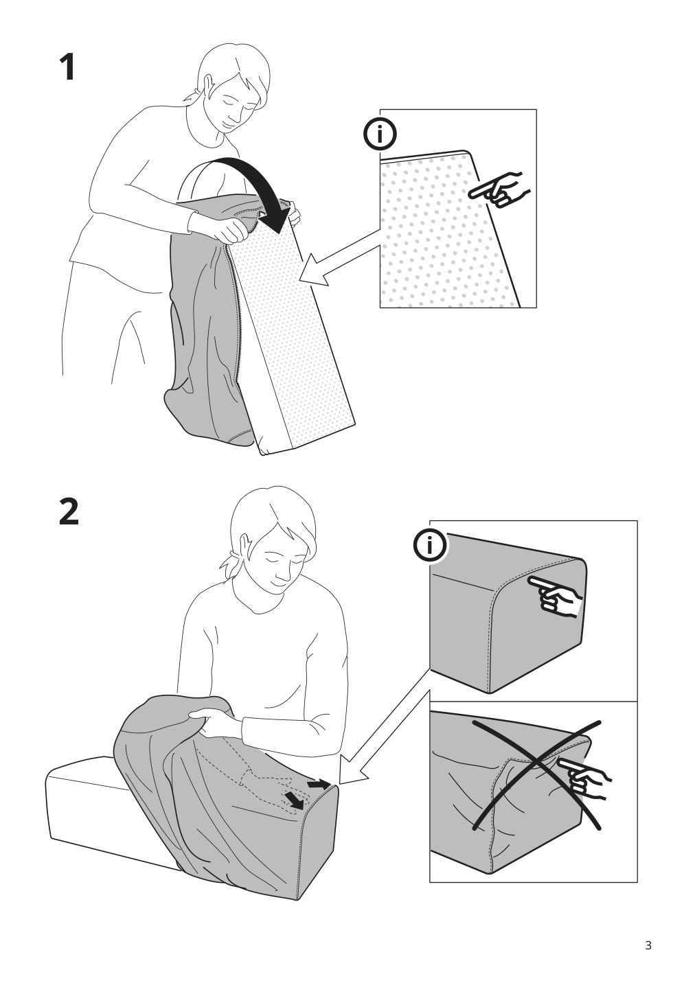 Assembly instructions for IKEA Jaettebo cover for headrest cushion samsala gray beige | Page 3 - IKEA JÄTTEBO 4-seat mod sofa w chaise 395.108.97