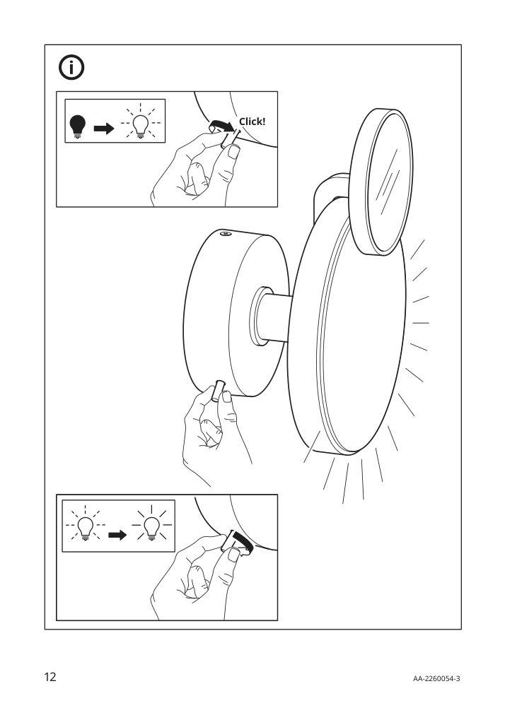 Assembly instructions for IKEA Kabomba led wall lamp with mirror dimmable chrome plated glossy | Page 12 - IKEA KABOMBA LED wall lamp with mirror 105.024.97