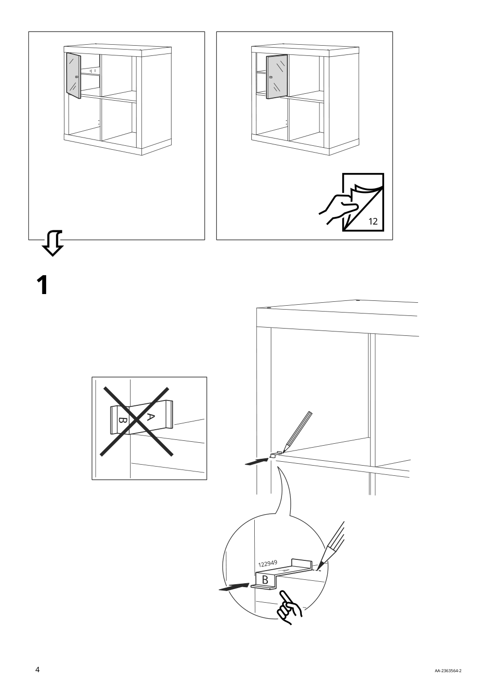 Assembly instructions for IKEA Kallax insert with glass door white | Page 4 - IKEA KALLAX shelf unit with 4 inserts 095.731.98