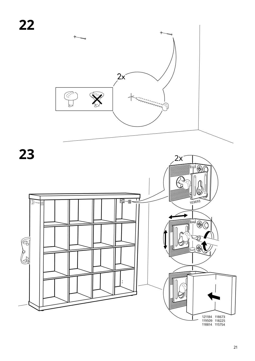 Assembly instructions for IKEA Kallax shelf unit high gloss white | Page 21 - IKEA KALLAX shelf unit with 4 inserts 292.783.23