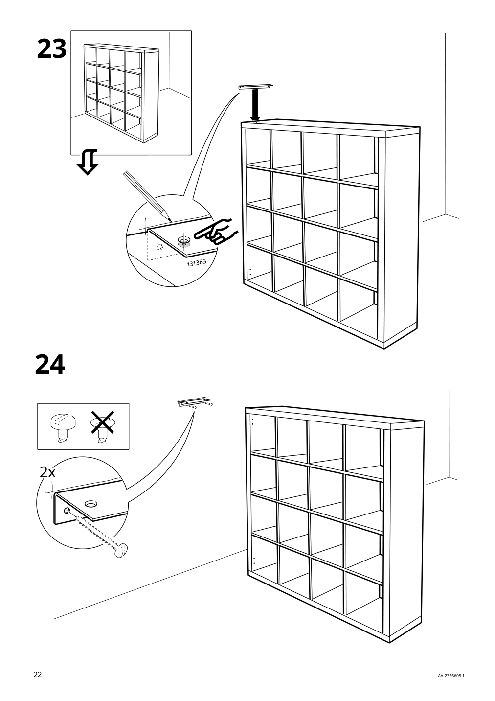 Assembly instructions for IKEA Kallax shelf unit high gloss white | Page 22 - IKEA KALLAX shelf unit with 4 inserts 592.783.31