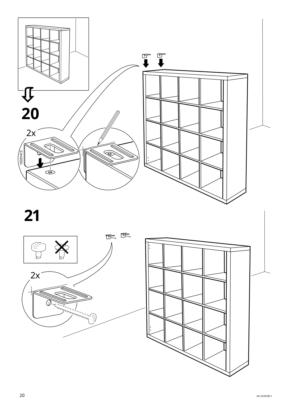 Assembly instructions for IKEA Kallax shelf unit high gloss white | Page 20 - IKEA KALLAX shelf unit with 4 inserts 592.783.31