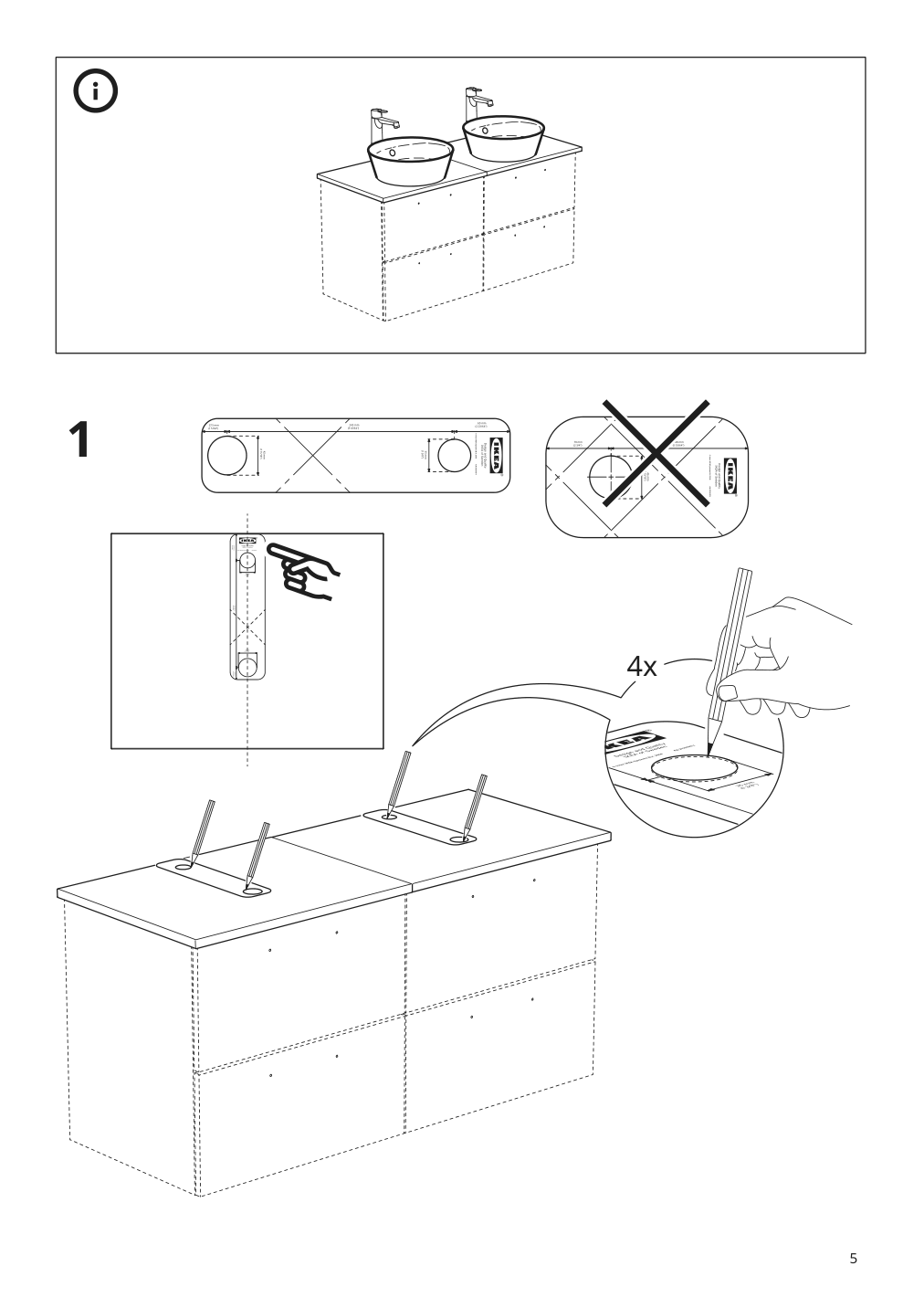 Assembly instructions for IKEA Kattevik countertop sink white | Page 5 - IKEA GODMORGON/TOLKEN / KATTEVIK bathroom furniture, set of 6 993.163.31