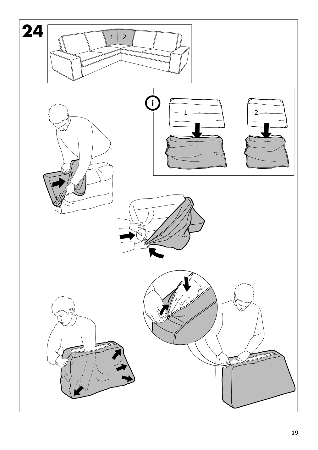 Assembly instructions for IKEA Kivik corner section cover dansbo red lilac | Page 19 - IKEA KIVIK corner section cover 602.927.98