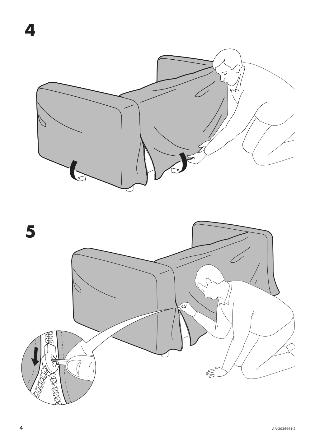 Assembly instructions for IKEA Klippan cover for loveseat vansbro black | Page 4 - IKEA KLIPPAN cover for loveseat 105.523.07